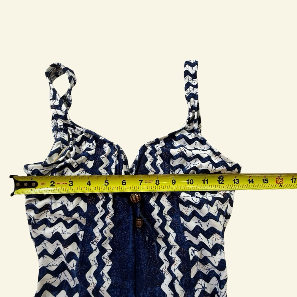 Cole of California Blue White Chevron One Piece Swimsuit Vintage Style Size 10 - Picture 3 of 8